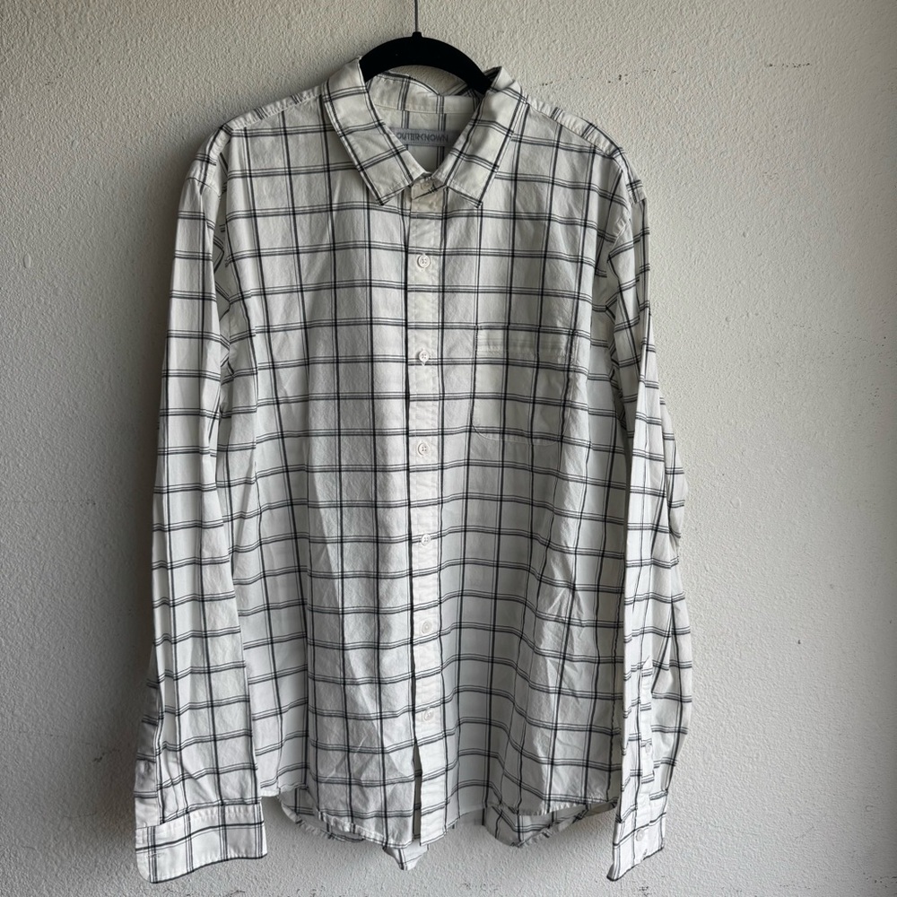 Outerknown White Black Windowpane Plaid organic c… - image 1